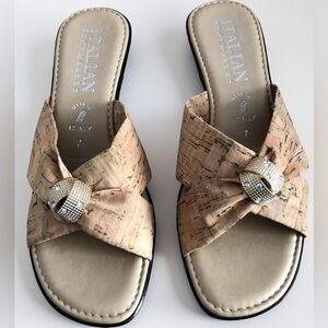 Italian Shoemaker Slip on Sandals with Jeweled Knot